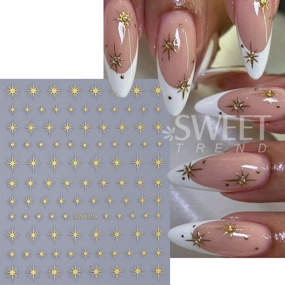 10 Color Bronzing Star Nail Stickers Y2K Gold Silver Pink Laser Star Pattern Self Adhesive Nail Decals DIY Manicure Decoration