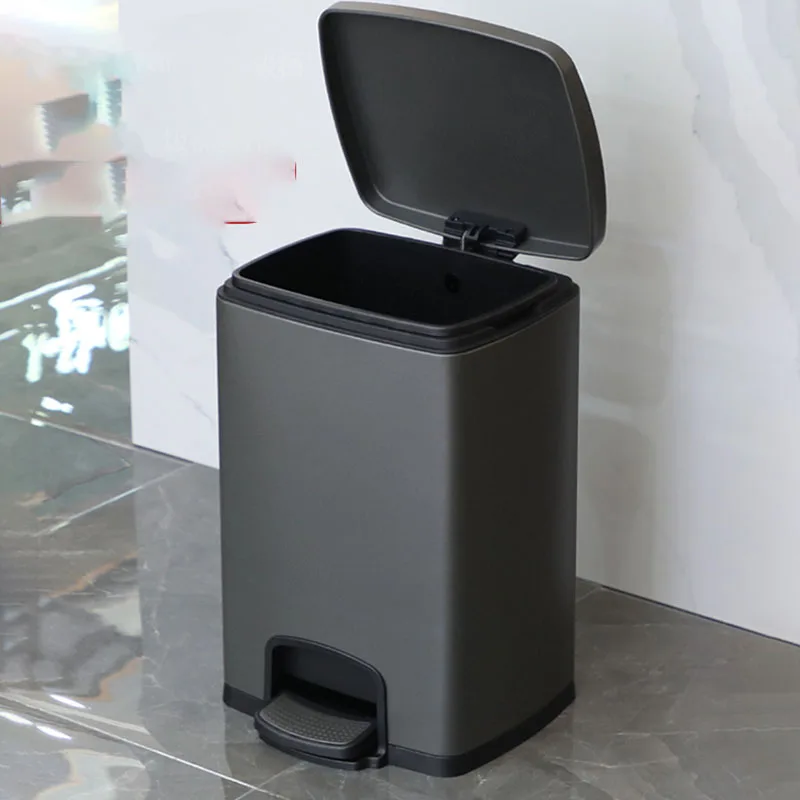 Pedal Stainless Steel Trash Can Cover luxury Office Bathroom Trash Can Black Luxury Outils De Bathroom Garbage Bin for Dustbin