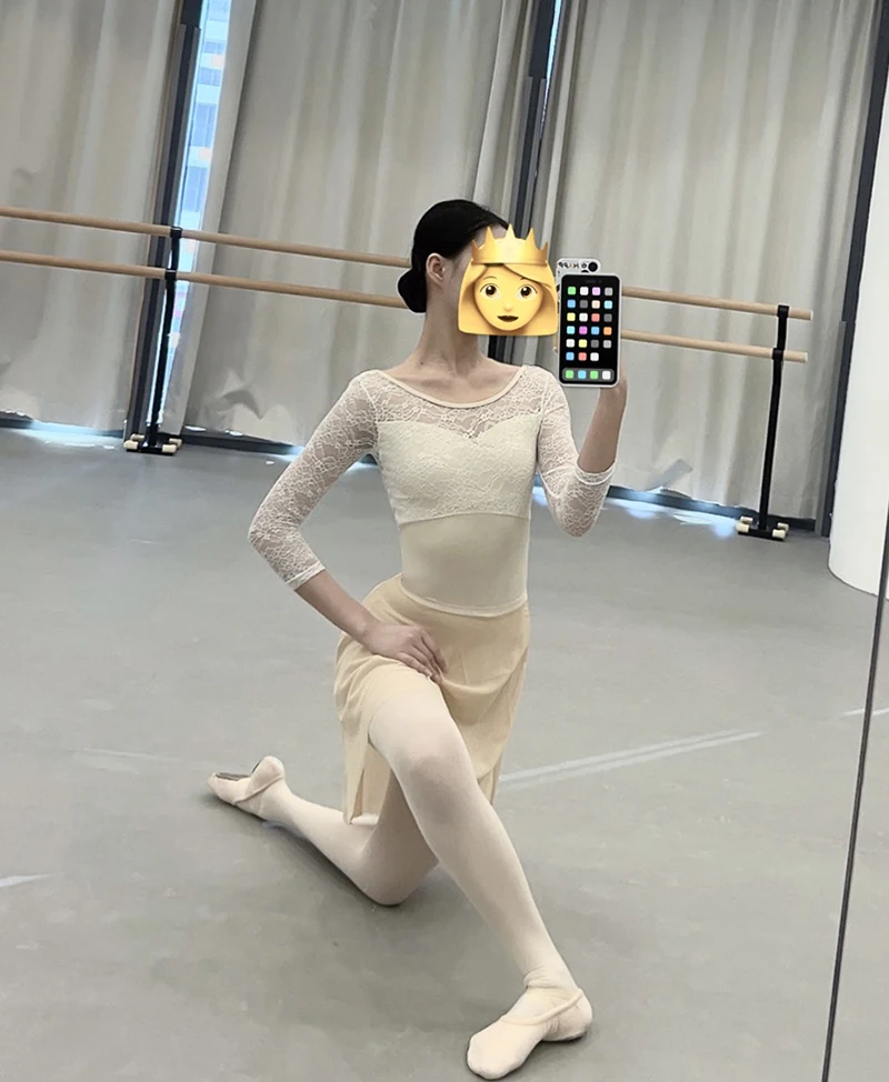 Collant de dança ballet feminino, manga longa, prática para adultos, prática elegante de ginástica alta qualidade