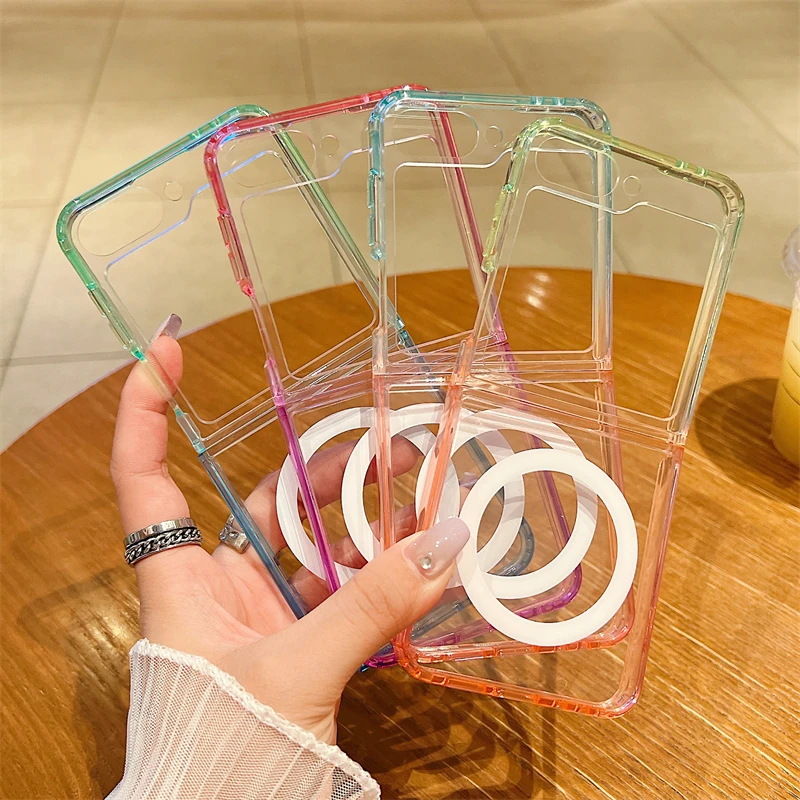 Für Magsafe Gradient Transparent Magnetische Hülle Für Samsung Galaxy Z Flip 7 FE 6 5 4 3 Zflip 7 TPU Stoßfest Harte Acryl Abdeckung