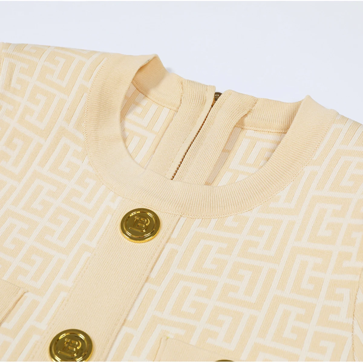 High Quality Summer New Short Sleeved Round Neck Elastic Knitted Texture Geometric Classic Hip Hugging Slim Fit Women's Dress