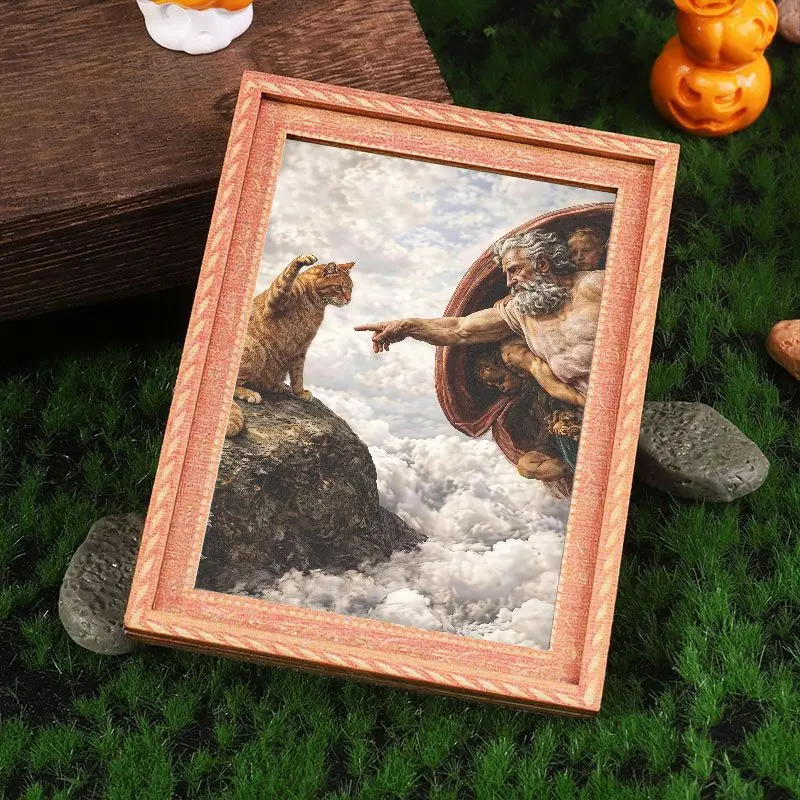 Lustiger Kühlschrankmagnet „Kreation des Adams“ mit Katzenmotiv, kreativer Kunstdruck-Magnetaufkleber für die Dekoration des Küchenkühlschranks – Detail 4