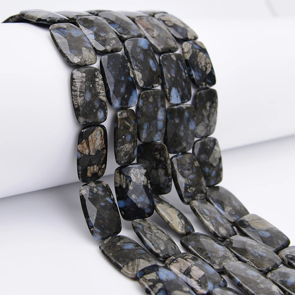 APDGG 20x30mm Natural Mix Color Gray Opal Jasper Stone Rectangle Slice Loose Pendant Beads 15.5'' Strand