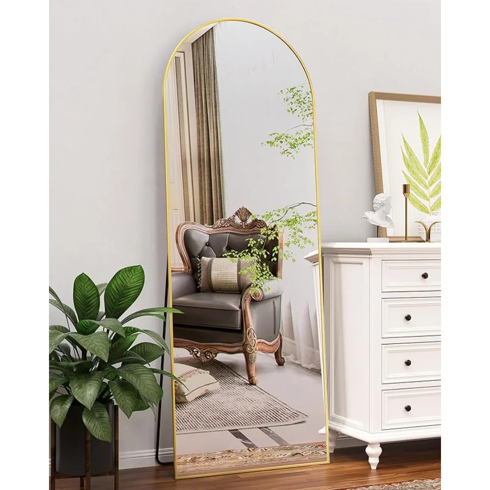 

Antok Floor Mirror, 64"x21" Full Length Mirror with Stand, Arched Wall Mirror, Glassless Mirror Full Length, Gold Floor Mirror