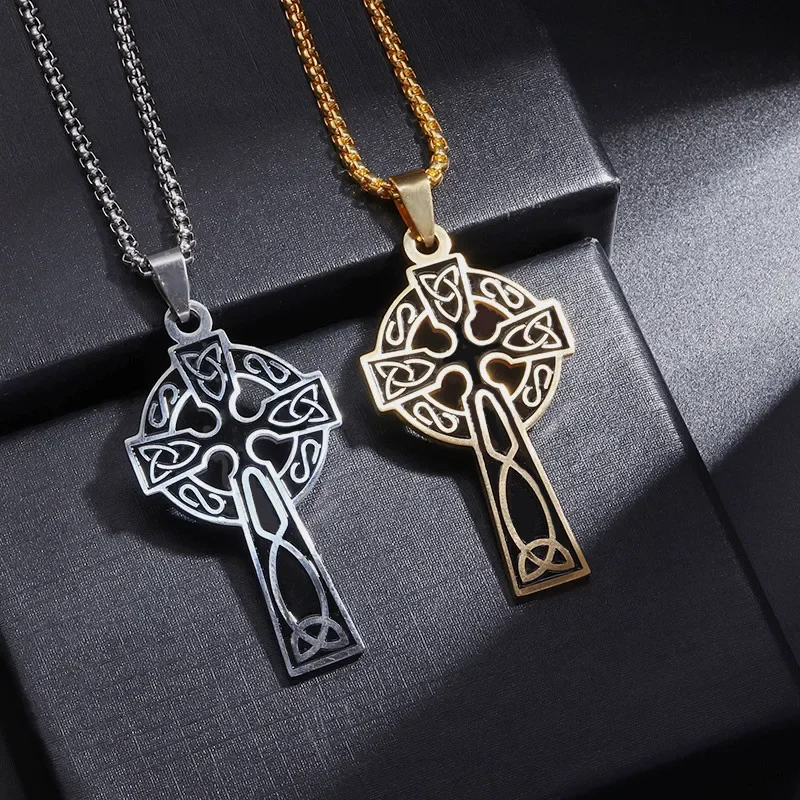 New Stainless Steel Celtic Cross Pendant Necklace Men Women Fashion Trend Charm Lucky Charms Jewelry Gifts