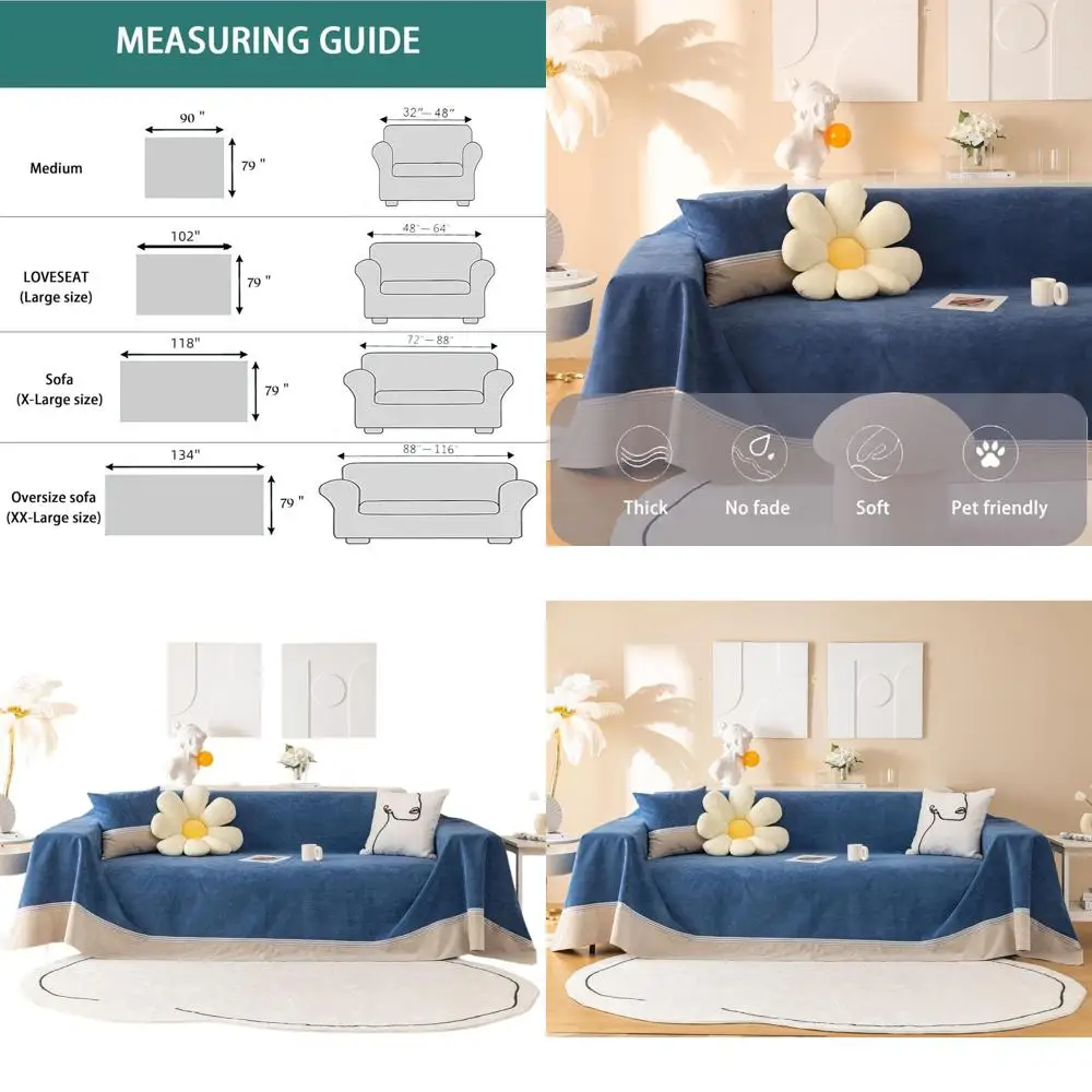 

Pet-Friendly Dark Blue Sectional Sofa Cover, Waterproof & Washable, XL Size 79 x 118
