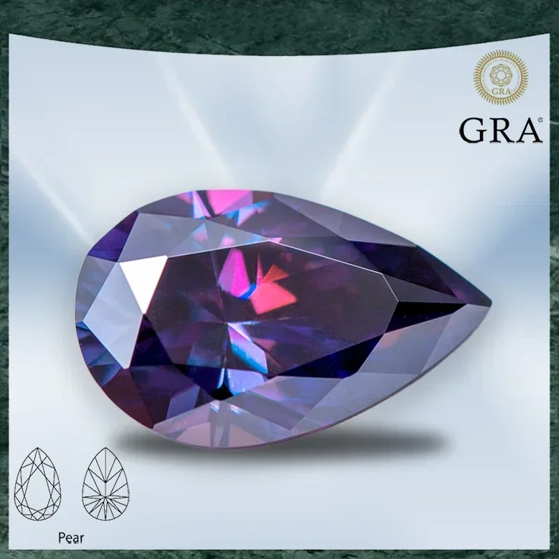 

Moissanite Stone Pear Shaped Imperial Purple Colour VVS1 with GRA Certificate for Gemstone Charms Beads Jewelry Making Materials