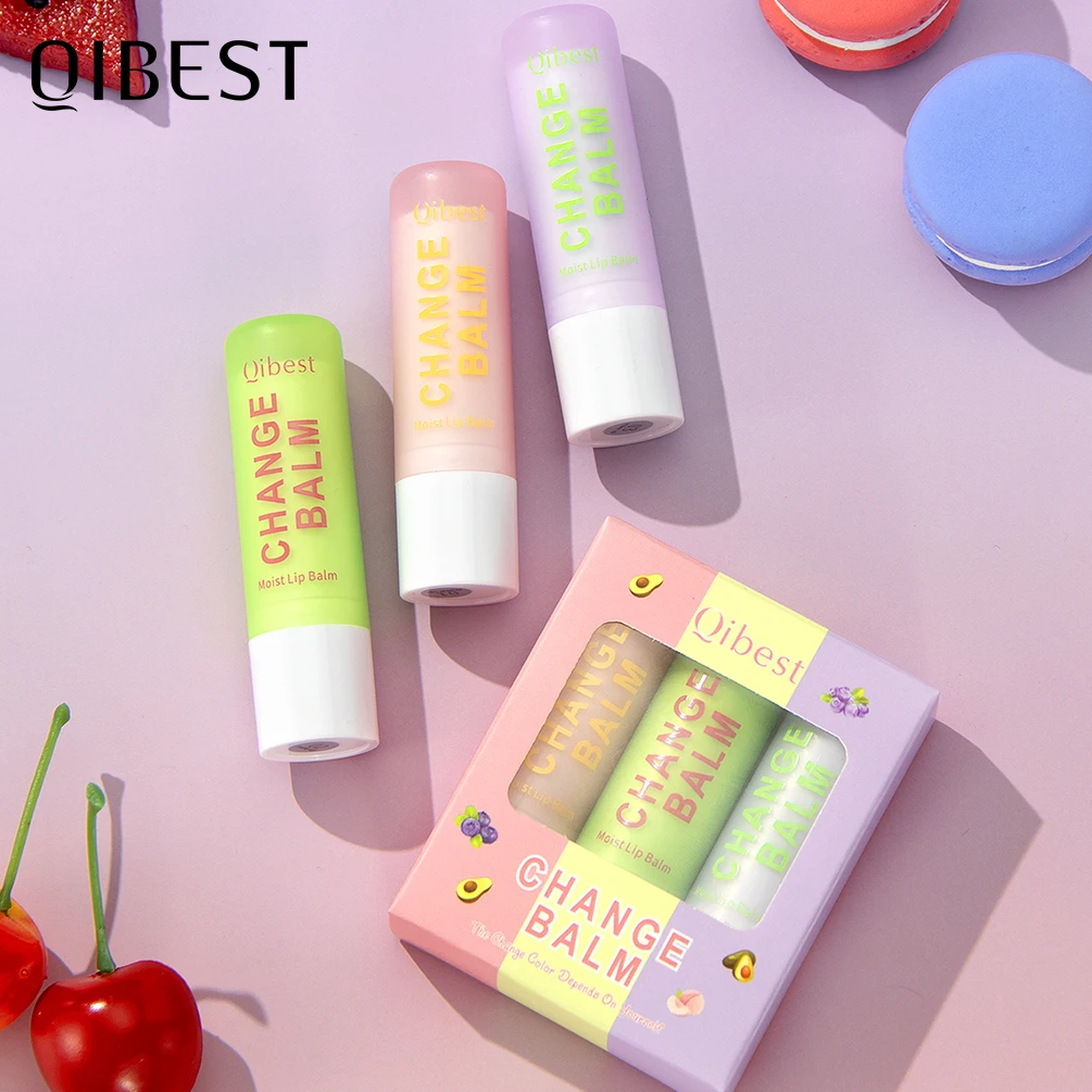 qibest-3-個の色が変わるリップクリームメイクアップセット保湿着色口紅持続リップステインティント栄養修復リップケア