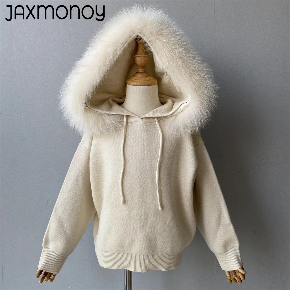 Jaxmonoy Sweater Set for Kids with Real Fur Collar Children Winter Clothes Boy Girl Fashion Warm Wool Blend Knit Sweaters New