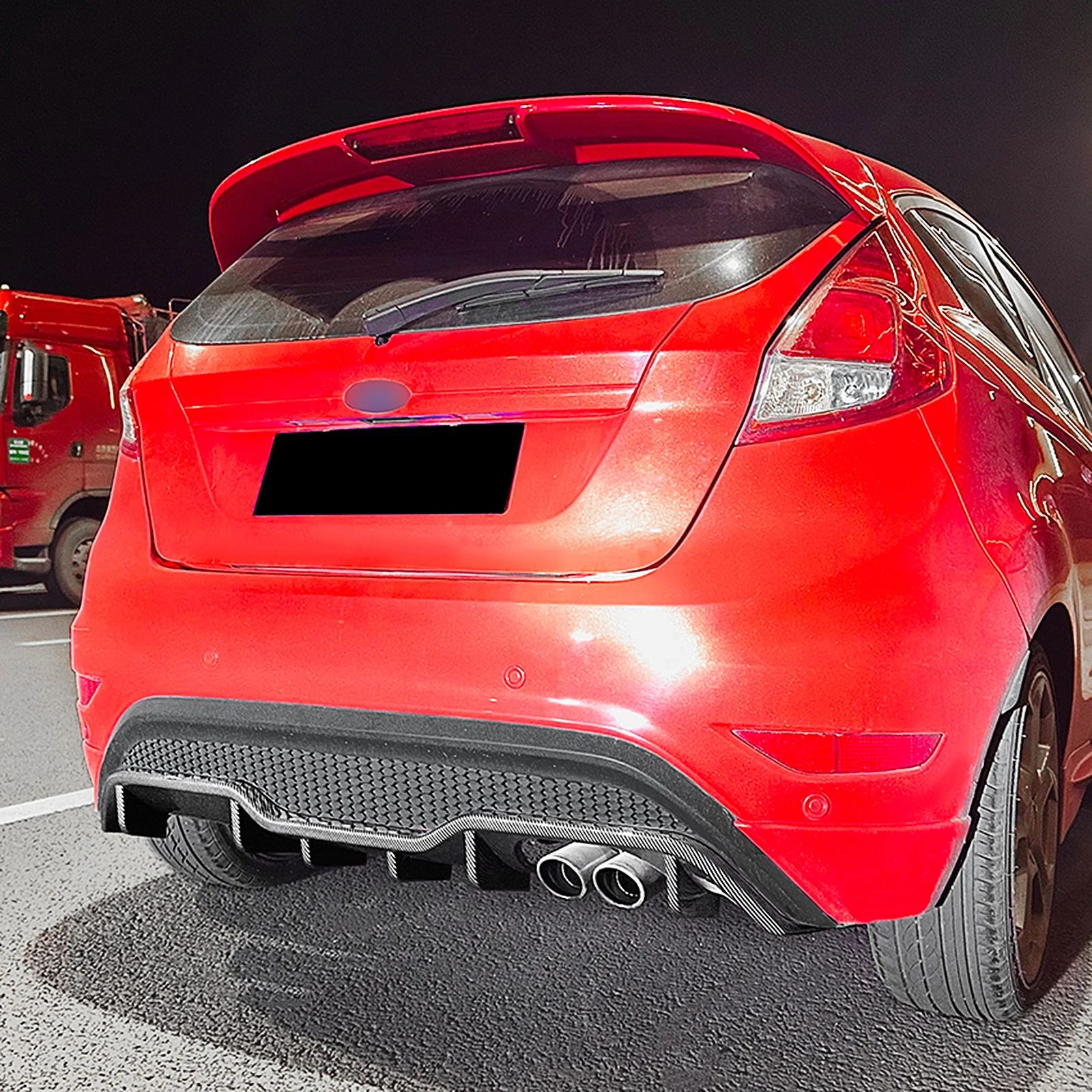 Carbon Fiber Look/Gloss Black Rear Bumper Diffuser Lip Splitter Spoiler For Ford Fiesta MK6 MK7(UK) ST Line 2008-2017 B-Max B232