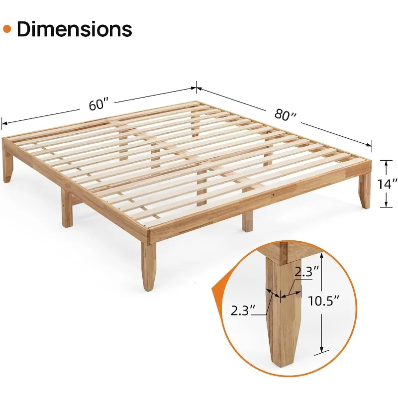 Queen Size Wood Platform Bed Frame ,No Box Spring Needed Wooden Slat Support Oak Wood Natural Finish Home Bedroom Furniture