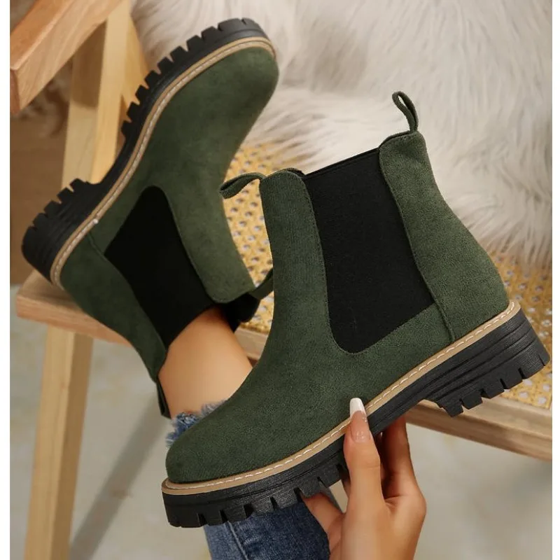 Women Ankle Boots Large Size Square Heel Round Toe Women Short Boots Leisure Daily Concise New Shoes for Women Zapatos De Mujer