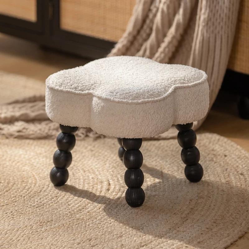 

Cloud Ottoman Creamy Style Stool for Entryway Kids Resting Seat Minimalist Small Stool with Solid Wood Legs