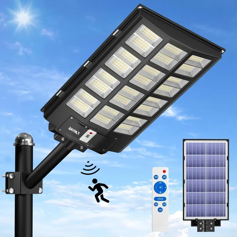 JAYNLT 5500W Solar Street Lights Outdoor, 480000LM 6500K Powerful Solar Parking Lot Lights Commercial