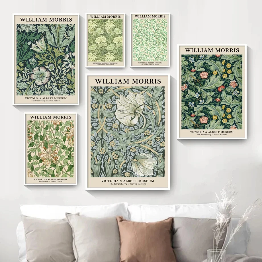 Abstract Scandinavian Wall Art William Morris Floral Botanical Leaves  Painting Posters Prints Home Bedroom Living Room Decor