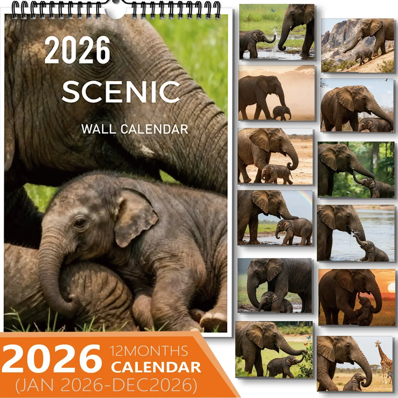 

1 шт., теплый милый календарь, демонстрирующий милый слон, подходит для домашнего декора, идеально подходит для любителей дикой природы, хороший новогодний подарок