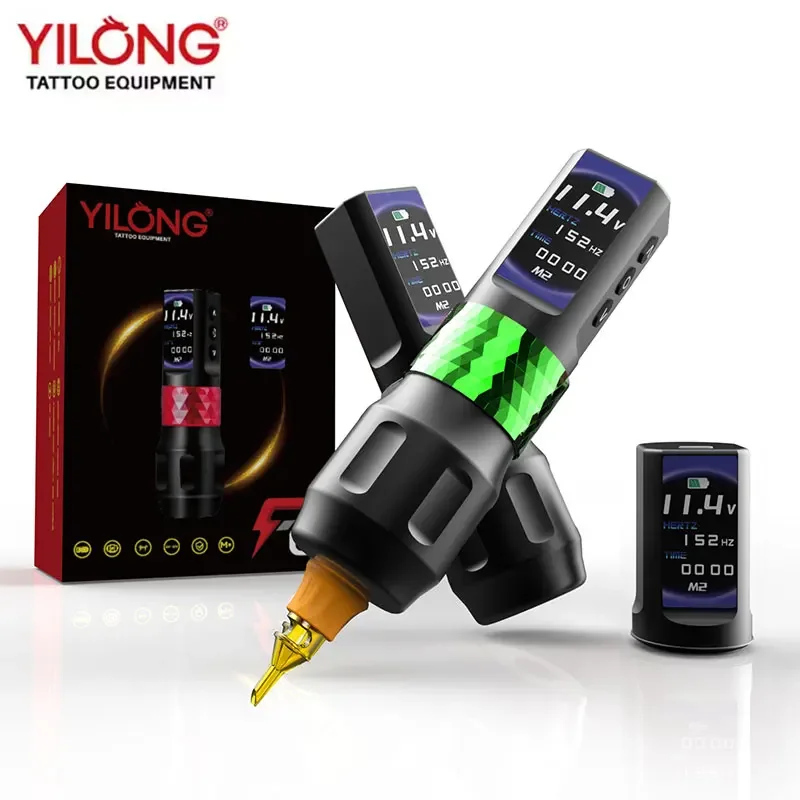 YILONG F6 Wireless Tattoo Machine Pen Brushless Motor 2 Battery 2000mAh Capacity LED Digital Display Tattoo Machine For Body Art