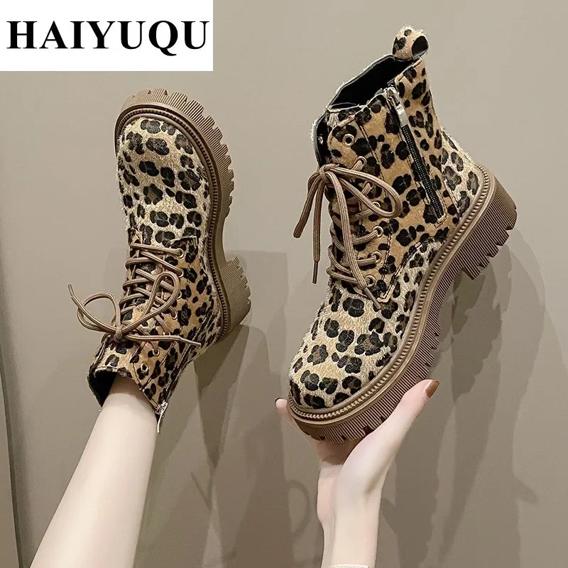 Botines con plataforma de leopardo para Mujer, zapatos de ante, Botas deportivas de nieve a la moda, zapatos informales con cremallera, invierno, 2025