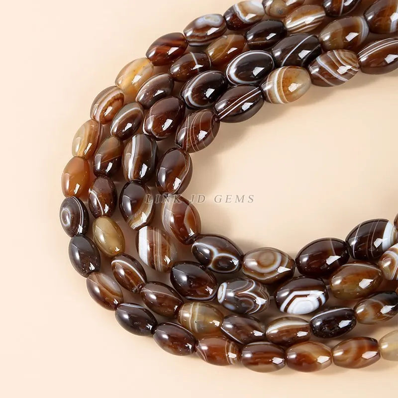 Wholesale Dyed Color Coffee Striped Agate Rice Shape Loose Spacer Barrel Beads For Jewelry Making Diy Bracelet Necklace Finding