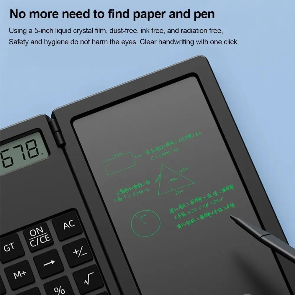 Mini calculatrice scientifique multifonctionnelle pliable à 12 chiffres, bloc-notes LCD, bloc-notes avec stylet