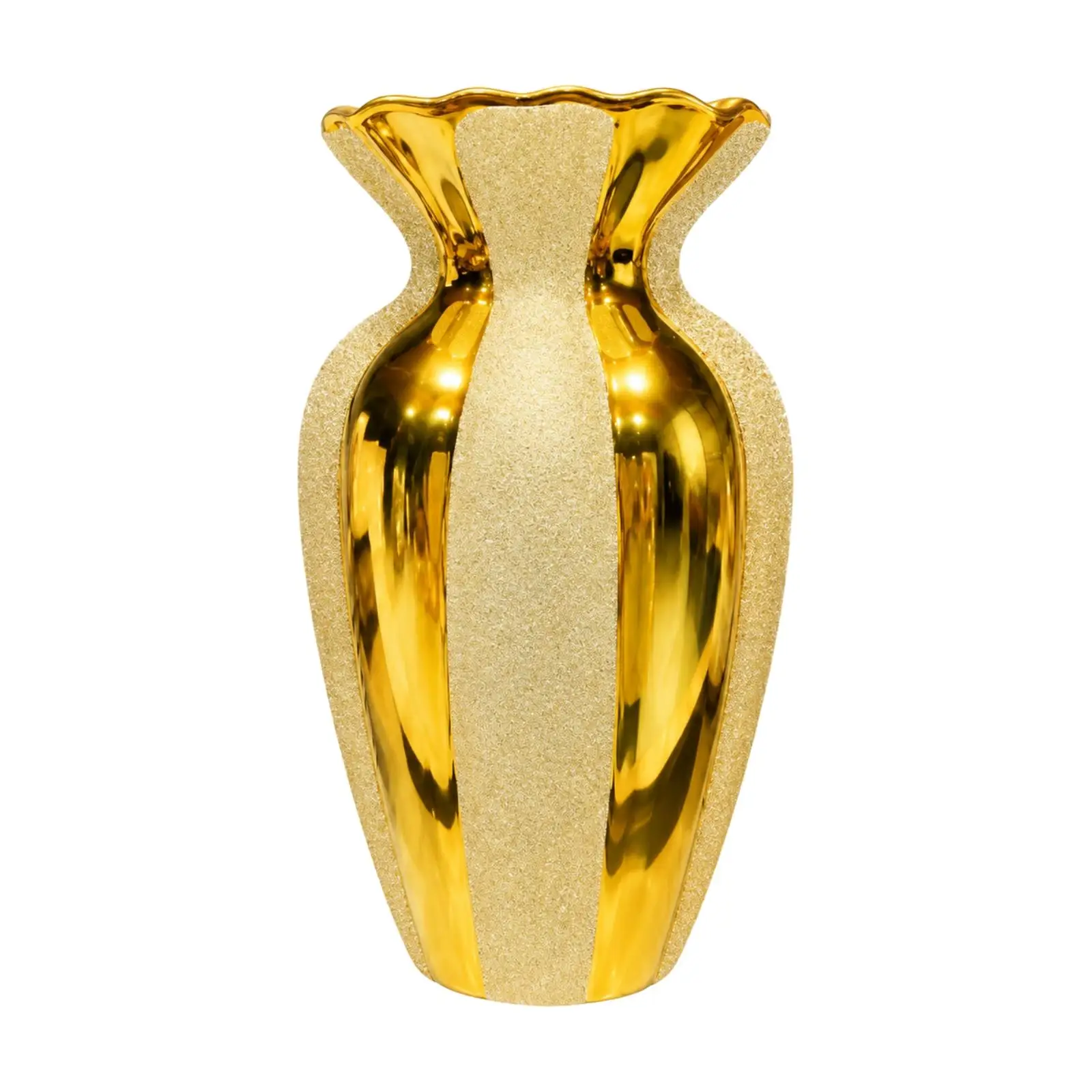 Artistic Ceramic Vase with Narrowed Waist and Flared Rim Gold Luster for Home Office Desk Mantel Decorative Accent