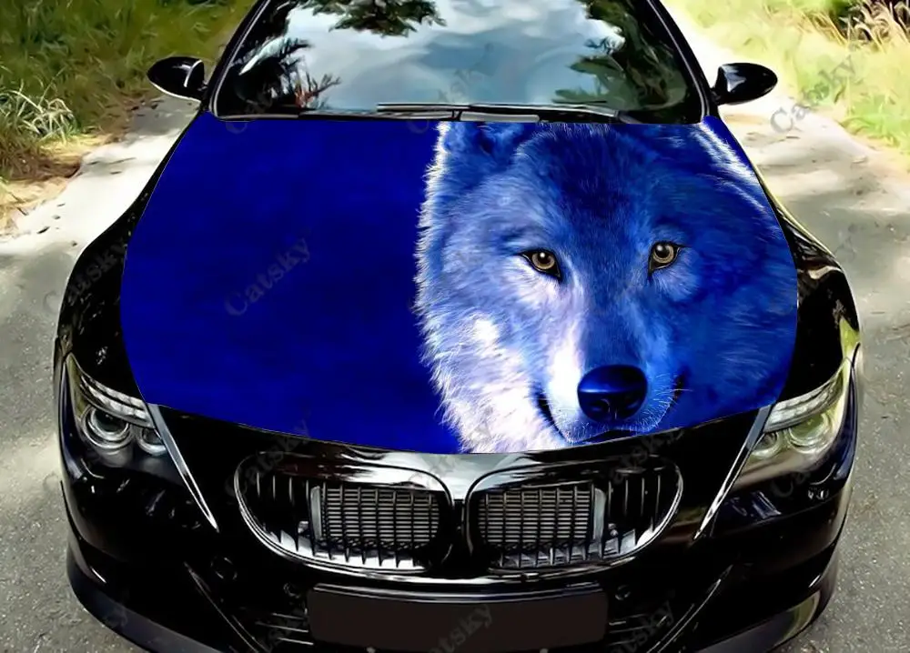 Animal Night Ice Wolf Car Hood Protect Vinly Wrap Sticker Decal Auto Accessories Decoration Engine Cover for Off-road Pickup