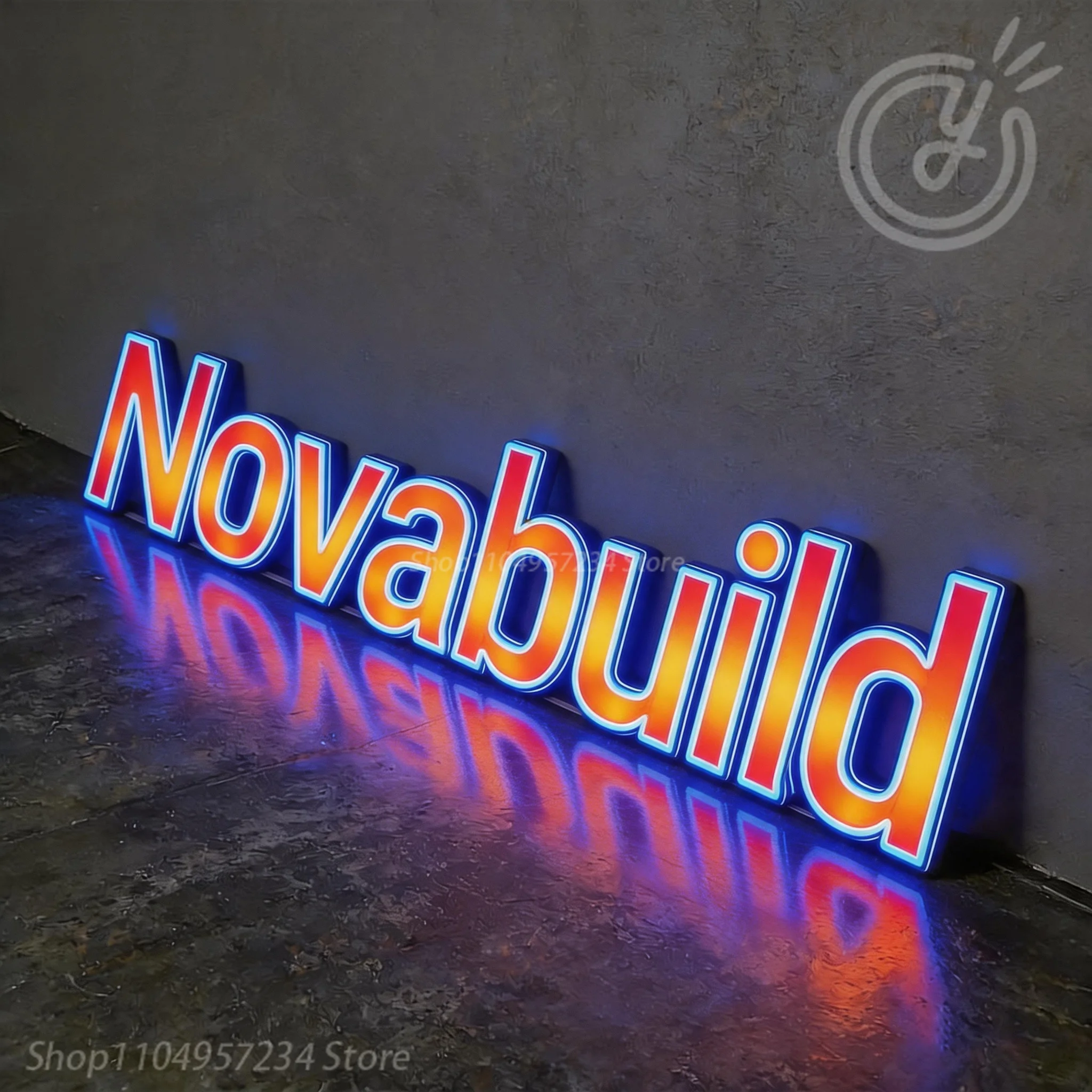 Custom Acrylic & Metal LED Luminou Signboard, Novabuild Brand Logo, Back Light Neon Shop Signage for Business Advertising Labels