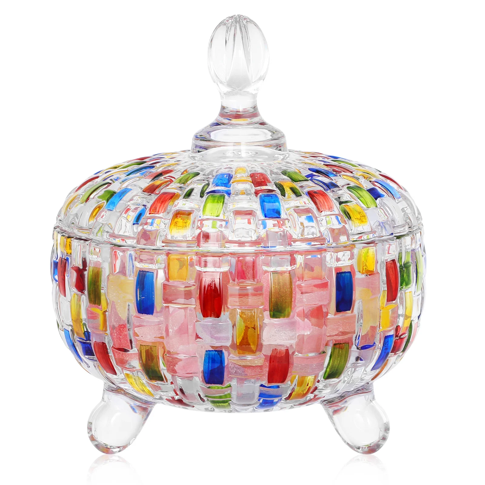 

Colorful Glass Candy Jar Woven Pattern Lid Decorative Storage Container Candy Dish Biscuit Nut Storage Box Sweet Dish