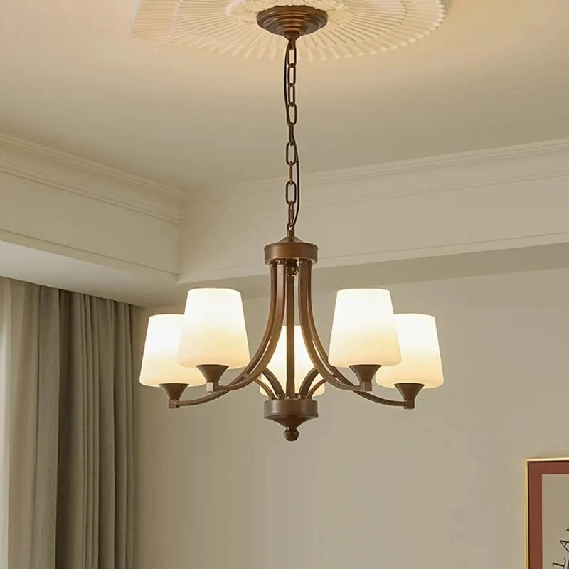 New Arrival Elegant Nordic Chandelier with White Glass Lampshade Hanging Lustre Light Living Room Bedroom Home Decor Lighting