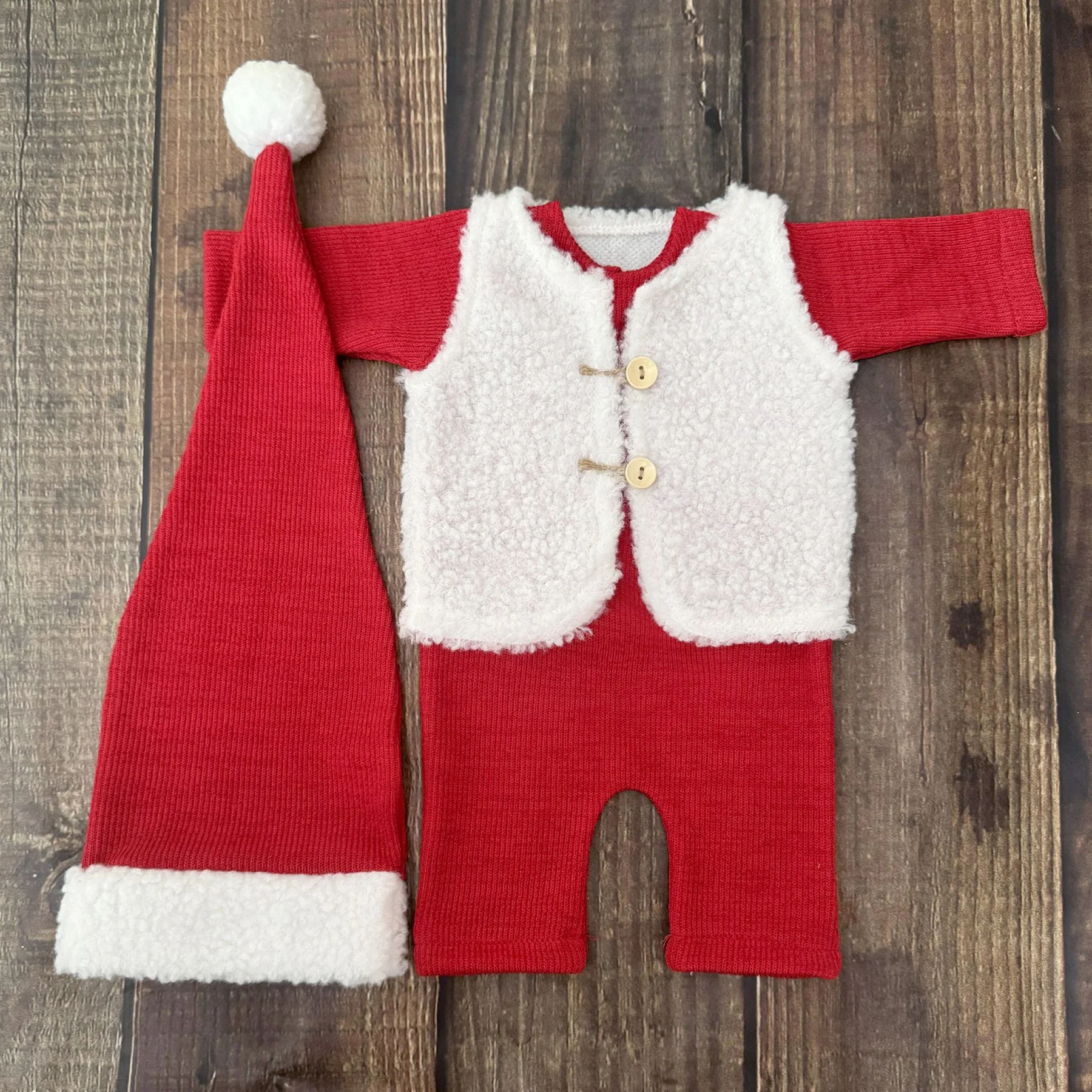❤️Newborn Photography Christmas Clothing Hat+Jumpsuit+Vest 3Pcs/Set Baby Photo Props Accessories Studio Shoot Clothes Outfits