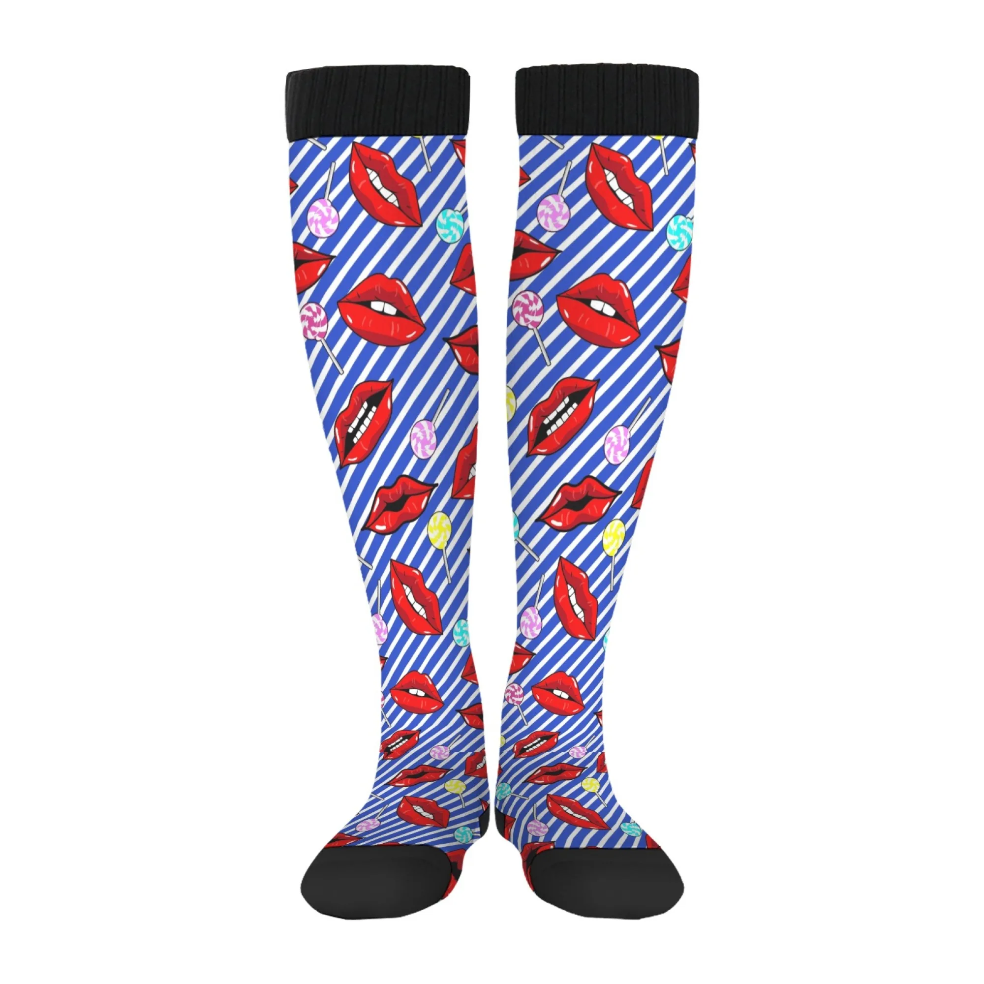 Sexy rote Lippen Candy Stripe Print Socken Neuheit Happy Funny Damensocken Harajuku Stil bequeme weiche warme rutschfeste Strümpfe