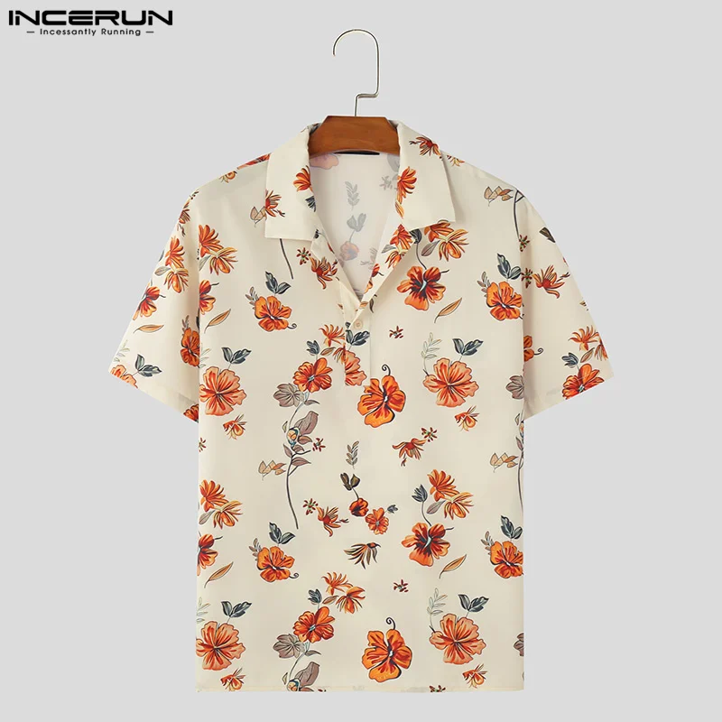 2024 Men Shirt Printing Lapel Short Sleeve Streetwear 2024 Breathable Men Clothing Summer Vacation Casual Shirts S-5XL INCERUN