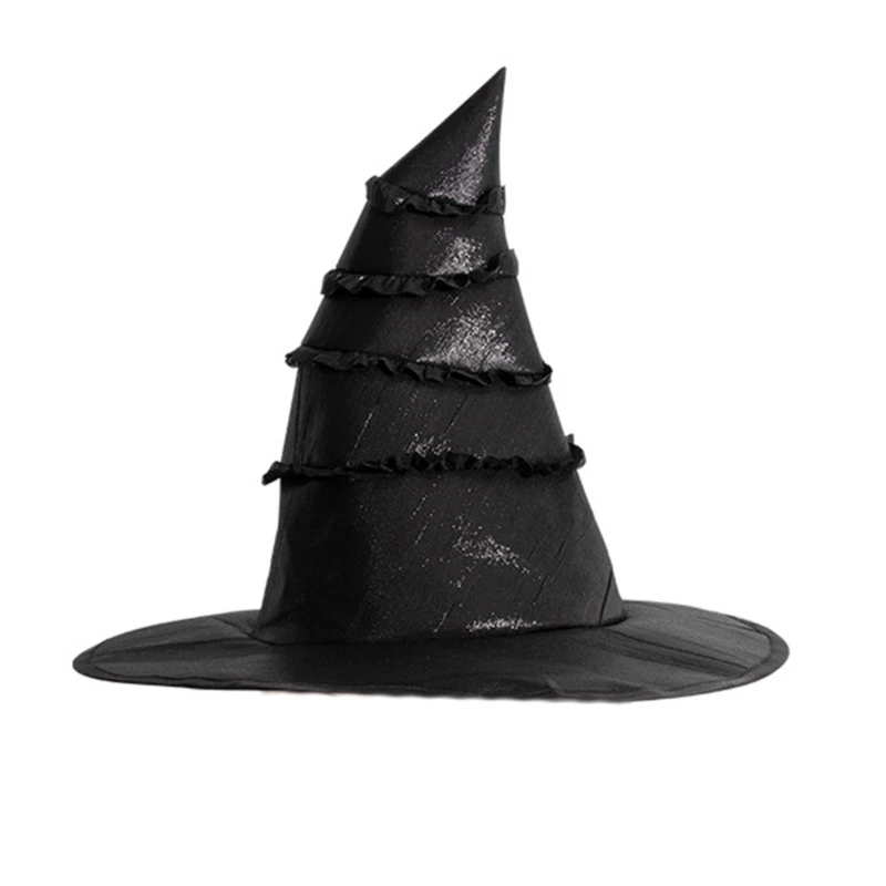 Black Halloween Hat Wide Border Foldable Pointed Hat Fashion Party Headgear K3KF