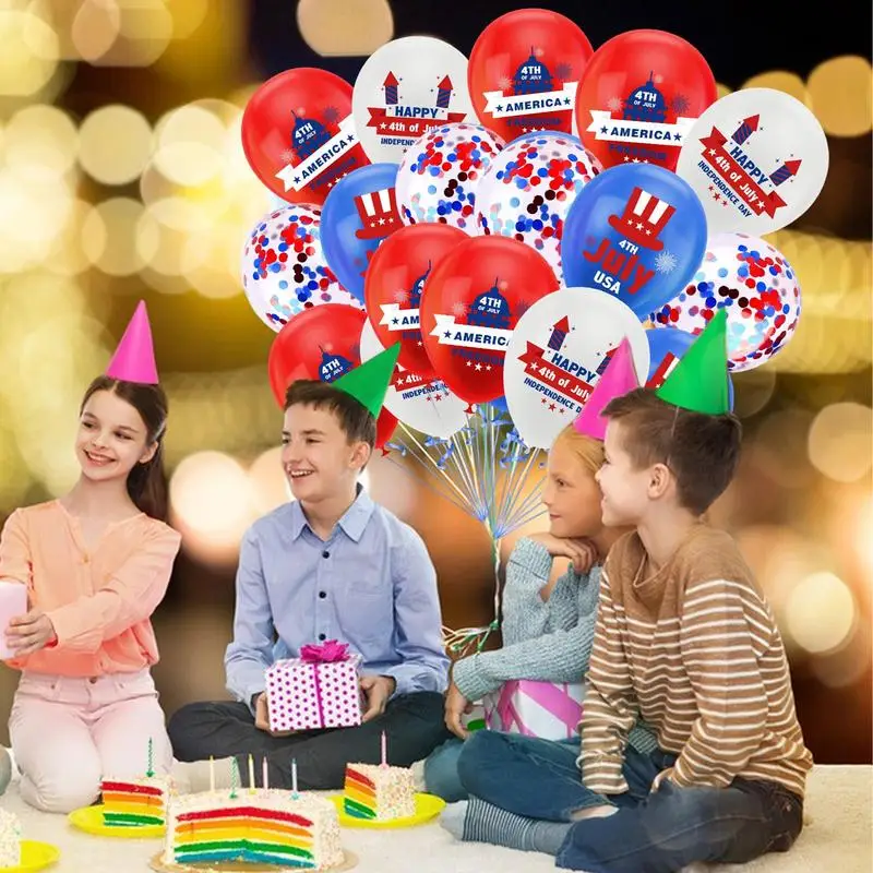 4th Of July Balloons 16 Pcs Balloon Ornament Set Reusable Independence Day Decor Balloons With White And Red Blue Colors