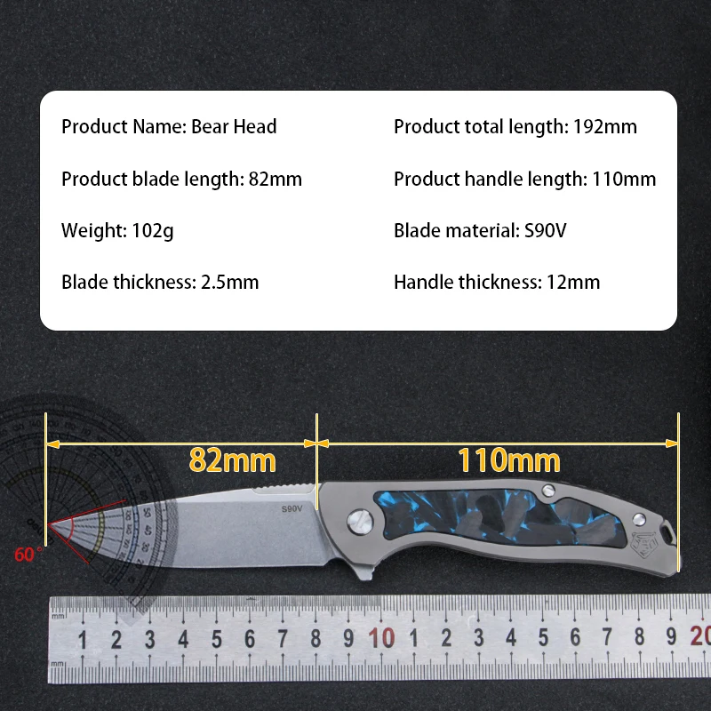 Shirogoro S90V stoned blade titanium alloy trapezoidal handle folding outdoor knife suitable for EDC and gift gift box packaging