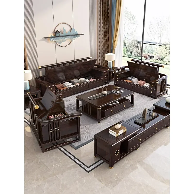 For New Chinese Style All Solid Wood Sofa Purple Gold Sandalwood Combination Small Apartment Modern Simple Living Room Wooden