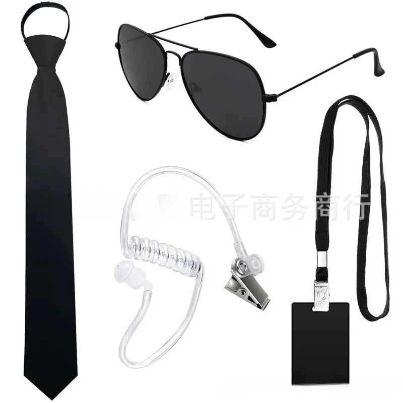 Bewaker cosplay kostuum inclusief zwarte bril oortelefoon badges en stropdas voor volwassen kinderen
