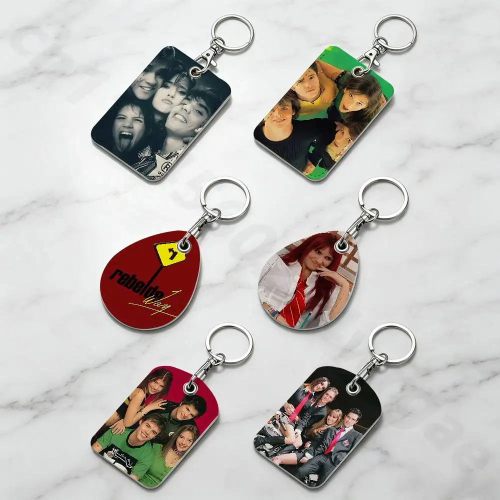Movie R-Rebelde Way Rectangle Card Case Keychain Access Card Bag Key Tag Ring Leather Card Holder Key Ring Access