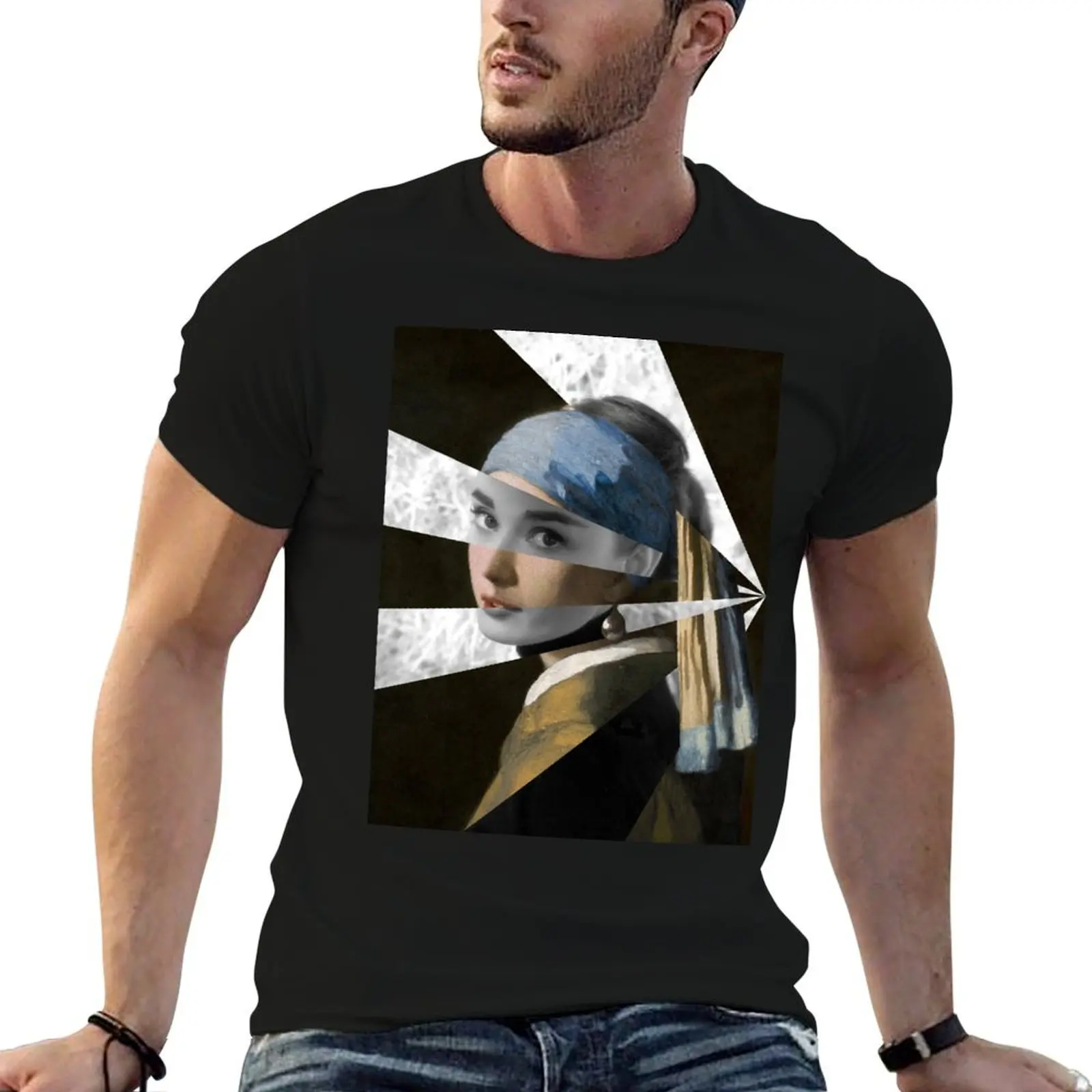 

Girl with a Pearl Earring by Vermeer and Audrey H. T-Shirt cotton t shirt pack t shirts for man graphic tees T-Shirt