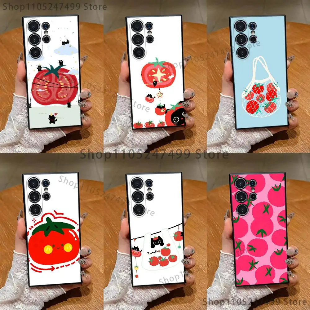Korean Ins Tomato Cartoon Cute Creative Phone Case For Samsung S26,S24,S22,S25,S23,S30,S21,Ultra,Plus,Fe,Lite Silicone Cover