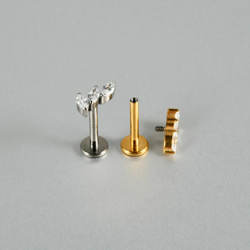 1PC G23 Titanium Water Drop Tree Leaf  Cz  Labret Lip Stud Ear Cartilage Tragus Helix Earring Daith Lobe Piercing Body Jewelry