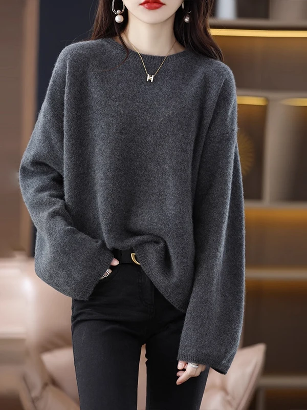 

Женский свободный свитер для осени и зимы, комфортный, стройнящий, скрывающий живот, базовый слой, вязаный, для повседневной носки, стандартный крой