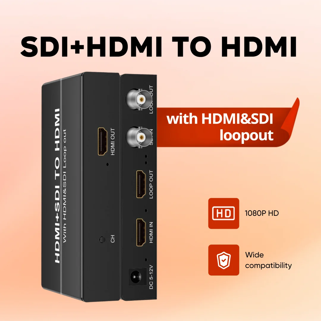 SDI/HDMI to HDMI Converter with HDMI SDI Loop Out, 1080p HD / 3G / SD to HDMI Video Audio Converter for Camera Monitor Projector
