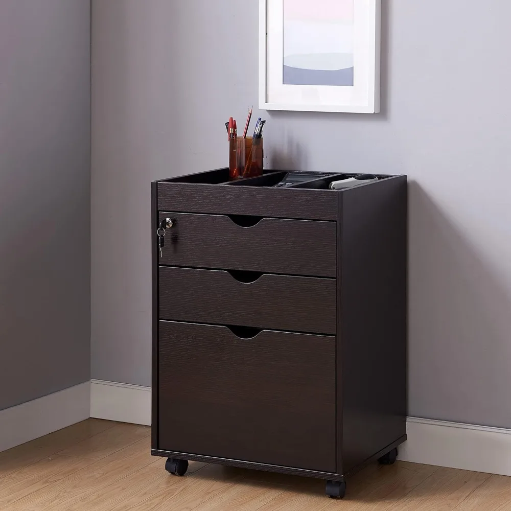 Mobile 3-Drawer File Cabinet with Top Sorter Storage on Wheels - Office Letter/Legal Size Filing System