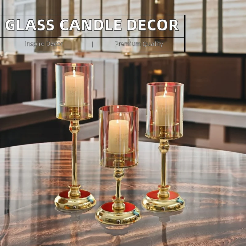 Cross-Border Hot Selling Iron Art Glass Candle Holder Aromatherapy Candle Atmosphere Birthday Retro Candlelight Dinner Craft Orn