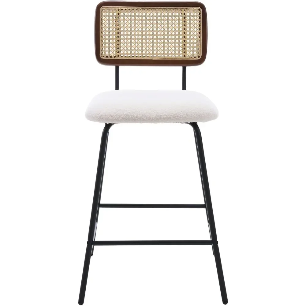 

high-qualityRattan Counter Height Bar Stools, 26'' Modern Boucle Counter Stools with Cane Back, Wicker Counter Stoolsmultifuncti
