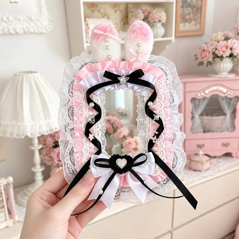 Portable Photocard Holder Ribbon Bow Lace Photocard Case Lolita Style Cute Photo Card Display Holder Craft Accessory