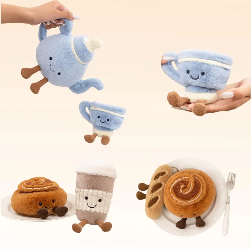 

Cute Afternoon Tea Series Plush Toy Stuffed Food Cake Baguette Cinnamon Tea Pot Coffee Cup Soft Doll Home Decor Gift For Child