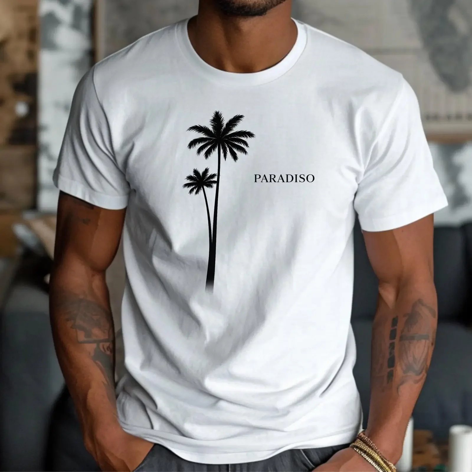 Minimalist Palm Tree T Shirt Bela Canvas 3001 Summer Vacation Top vintage Washed Slightly Soft Versatile Casual homme