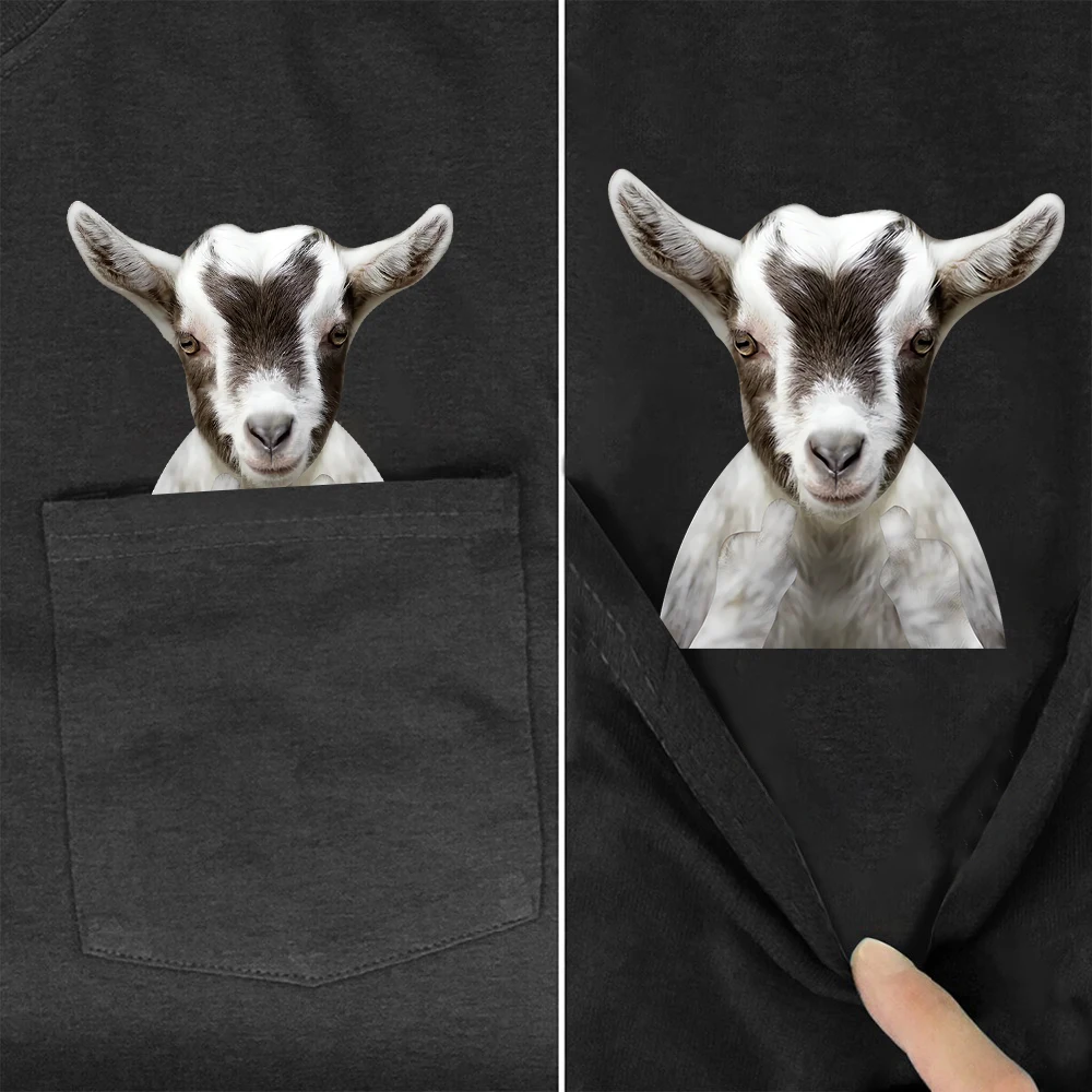 CLOOCL Animals Sheep Cotton T-Shirts Fashion Goat Double Middle Finger Printed Pocket T-shirt Mens Clothing Short Sleeve Tees